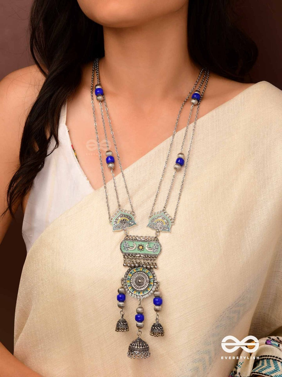 Oxi Radiance - Oxidized Necklace With Blue And Green Enamel Work