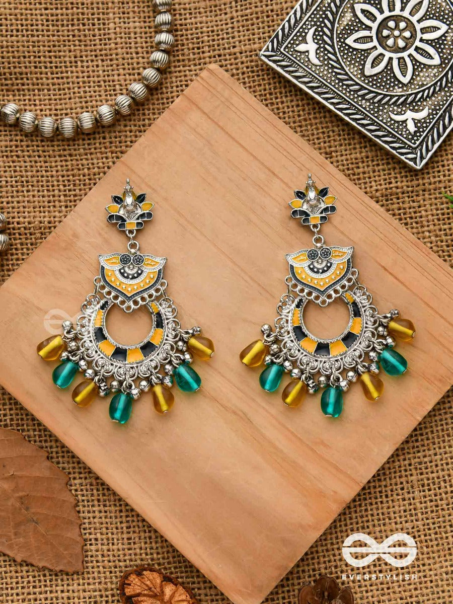 The Garland Of Gems - Statement Oxidized Jodhpuri Jhumkas With Beads