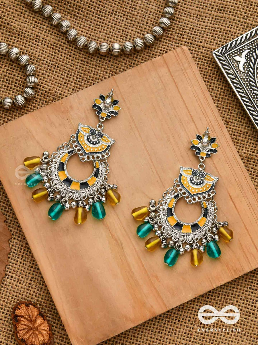 The Garland Of Gems - Statement Oxidized Jodhpuri Jhumkas With Beads