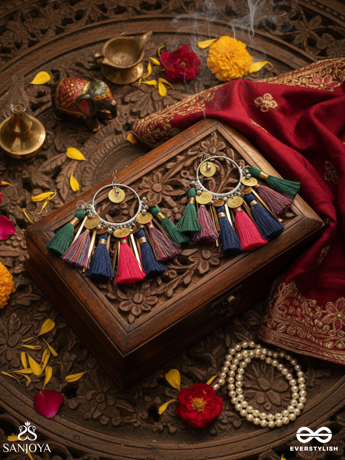 Rasika - The Power Of Aesthetics - Oxidized Hoops Decorated With Multicolour Tassels