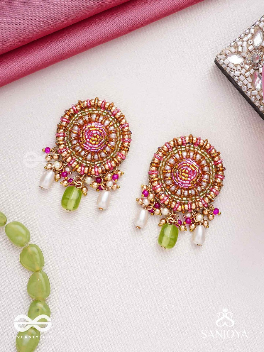 Manikyamandala- Gem Mandala-Circular Motifs Embellished With Pink And Golden Accents, Beads, And Stones