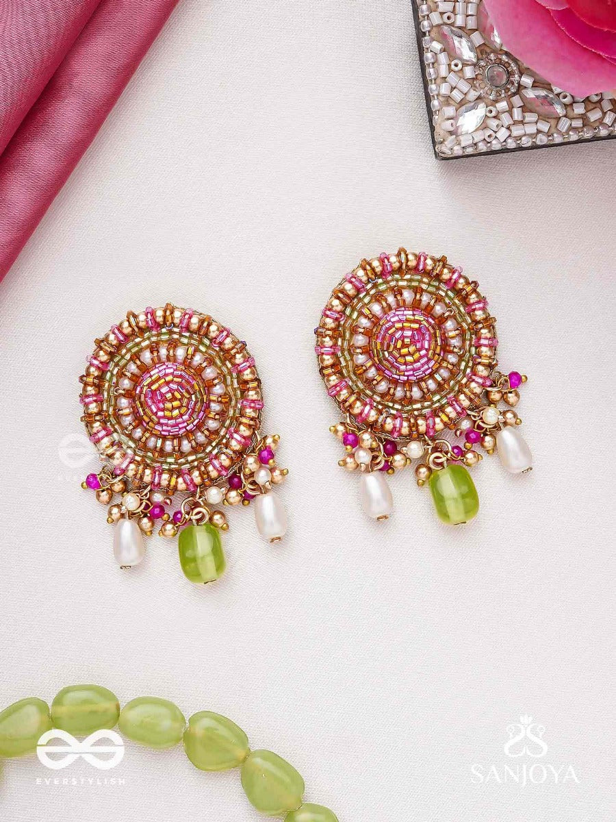 Manikyamandala- Gem Mandala-Circular Motifs Embellished With Pink And Golden Accents, Beads, And Stones