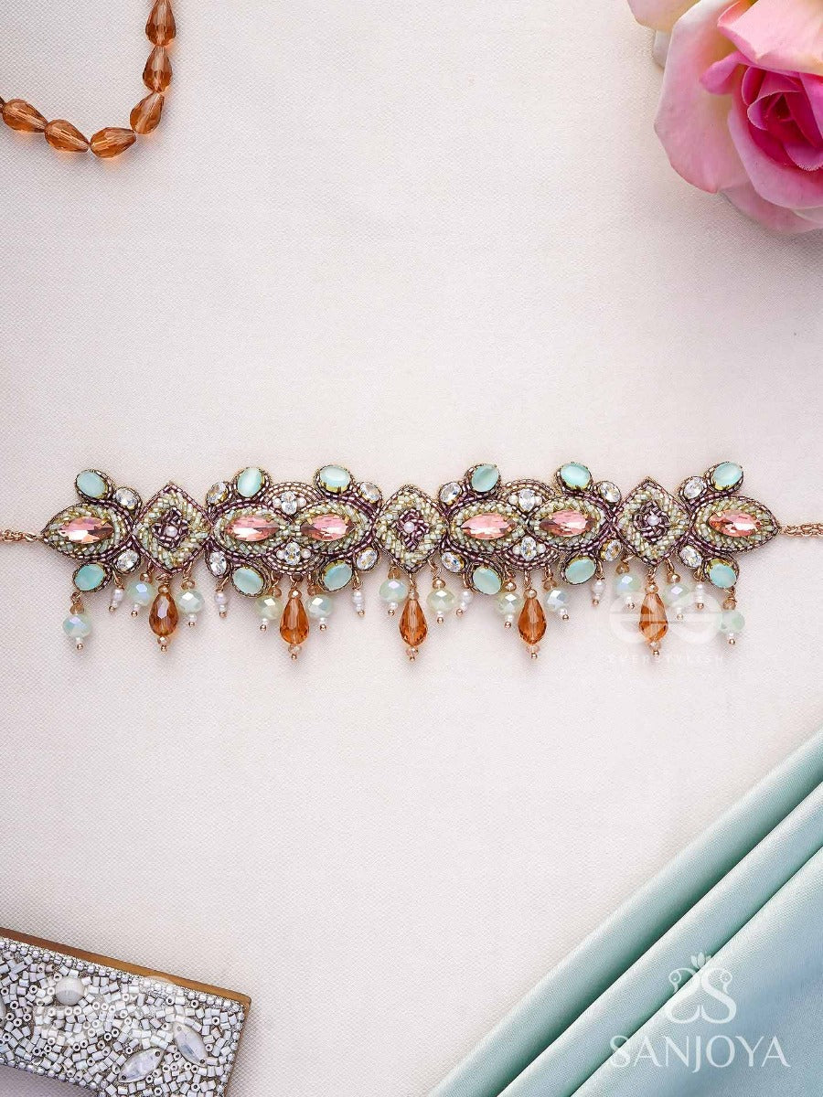 Manimalika- String Of Jewels- Pastel-Coloured Choker With Beads & Gemstones Set In A Delicate Pattern.