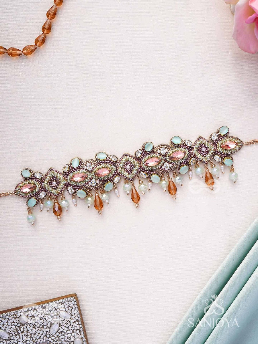 Manimalika- String Of Jewels- Pastel-Coloured Choker With Beads & Gemstones Set In A Delicate Pattern.