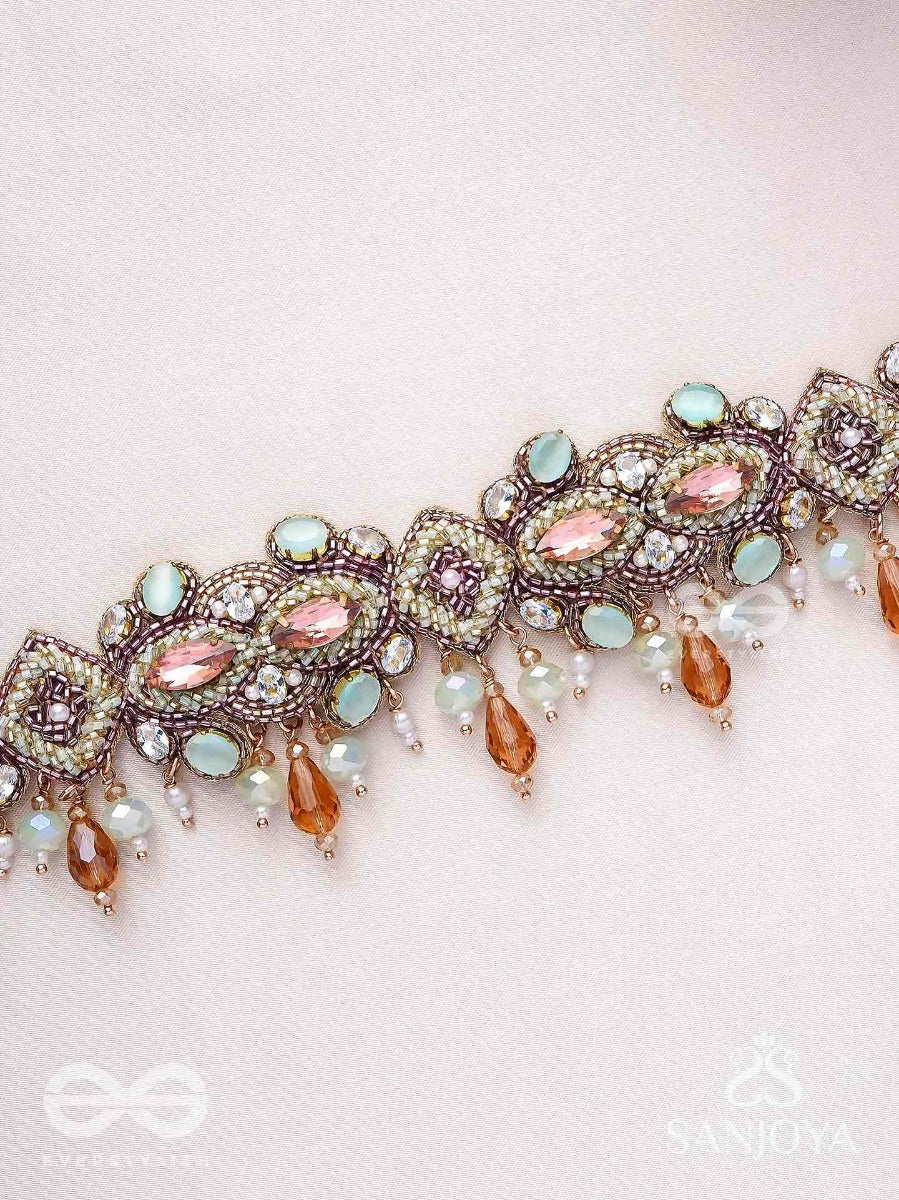 Manimalika- String Of Jewels- Pastel-Coloured Choker With Beads & Gemstones Set In A Delicate Pattern.