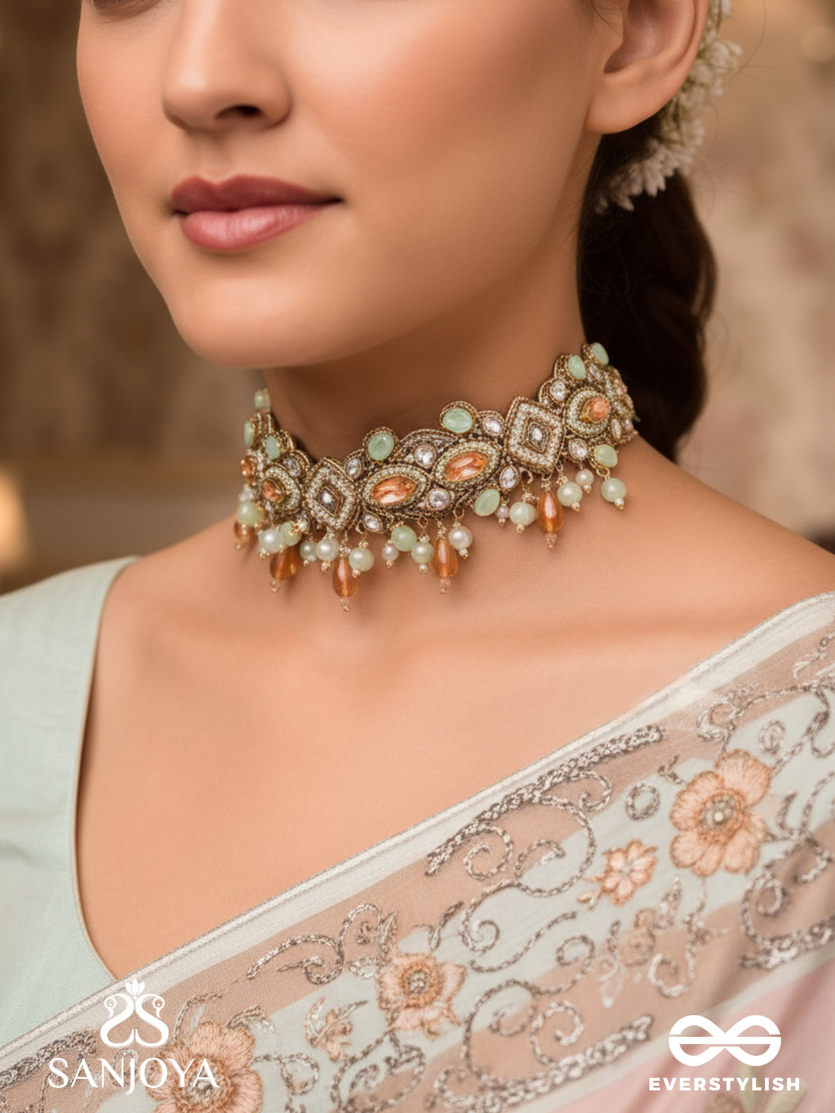 Manimalika- String Of Jewels- Pastel-Coloured Choker With Beads & Gemstones Set In A Delicate Pattern.