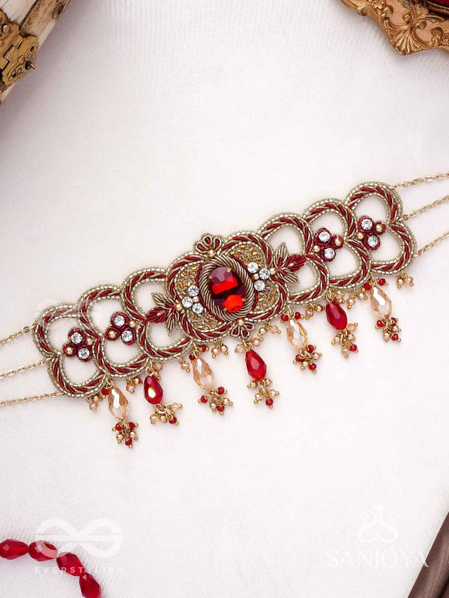 Ratnavati Hara- Adorned With Gemstones- Embroidered Gemstone Neckpiece With Beads & Thread Work