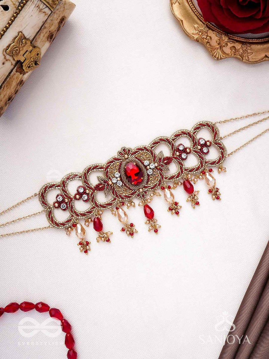 Ratnavati Hara- Adorned With Gemstones- Embroidered Gemstone Neckpiece With Beads & Thread Work