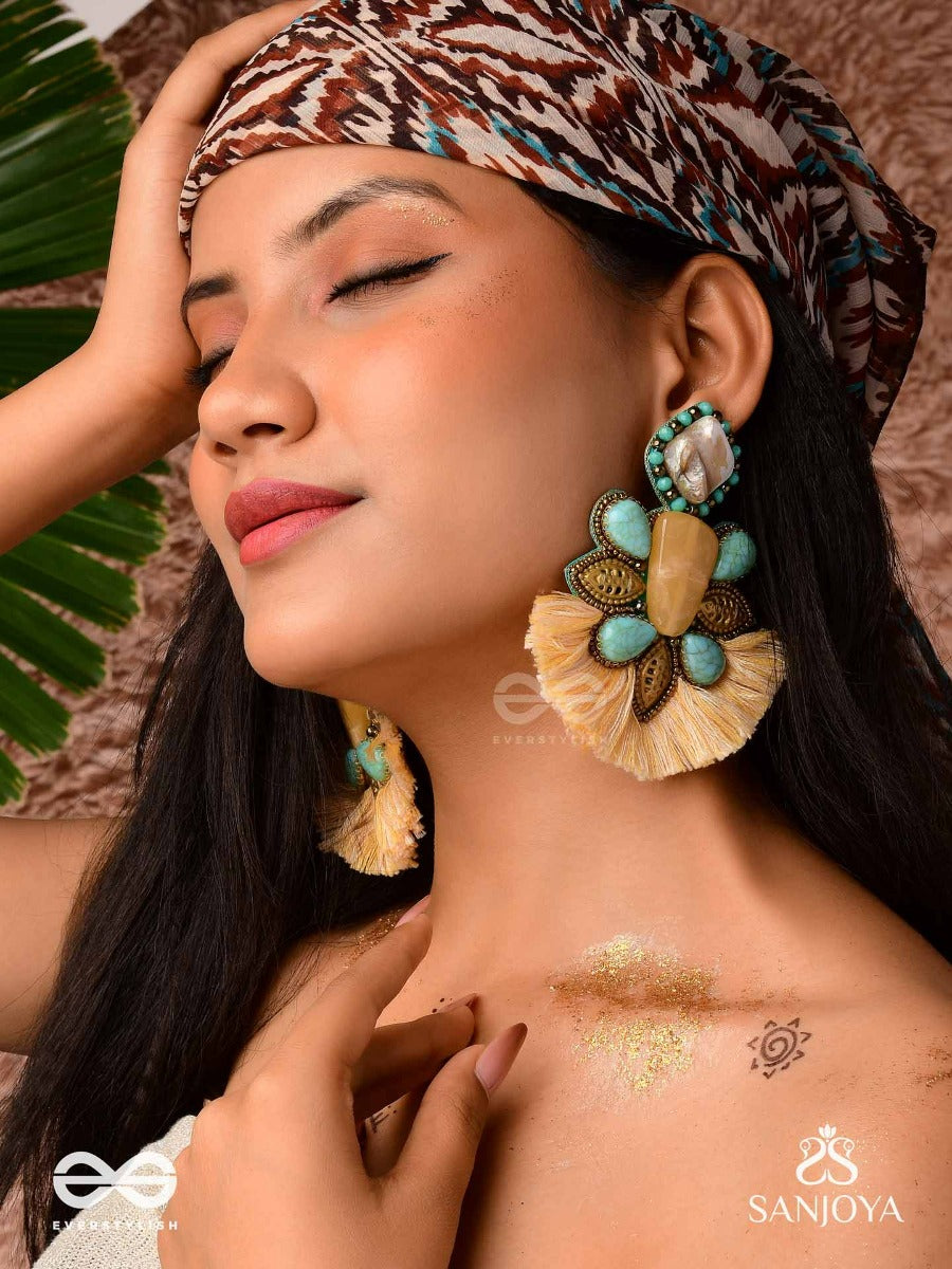 Kancisikha-Tassel Glow Earrings-Blend Of Gemstones,Beads And Bohemian Macrame Fringes For A Free-Spirited Look.