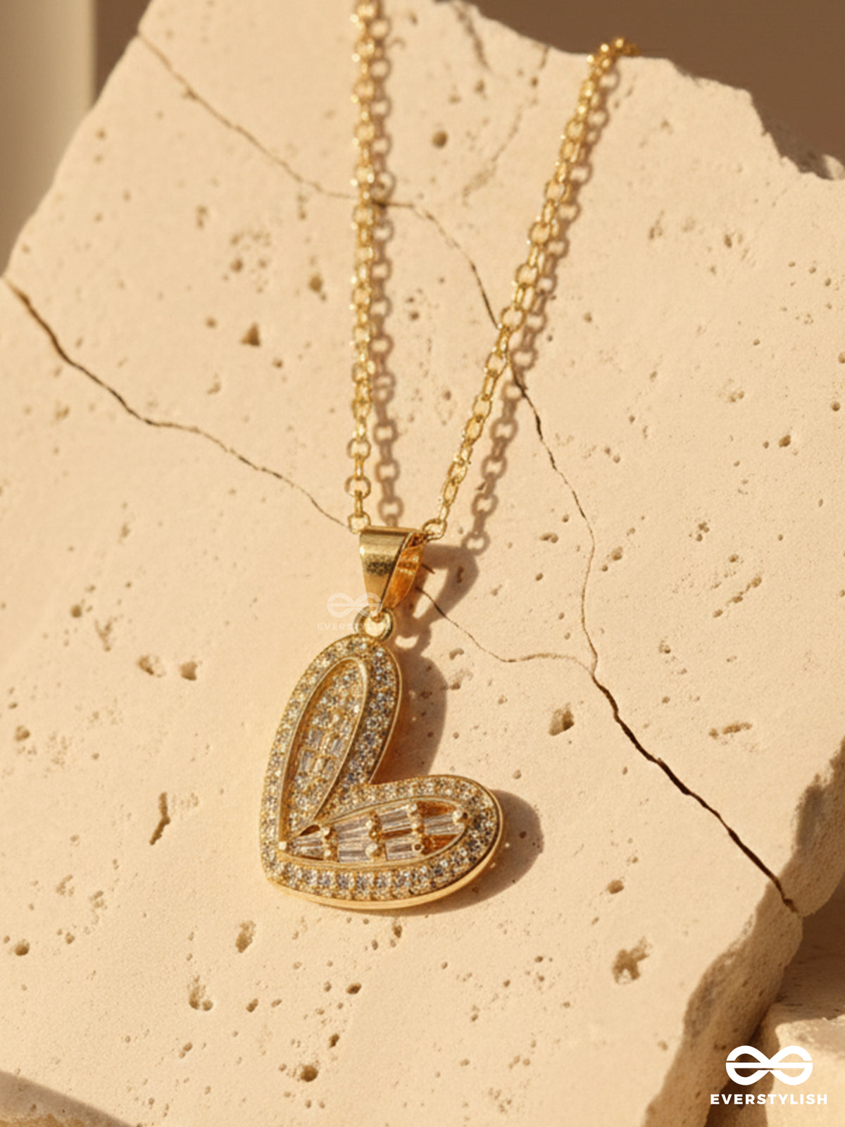 Deeply Infatuated - 18K Gold Plated Anti-Tarnish Heart-Shaped Pendant Necklace With Cubic Zirconia Stones