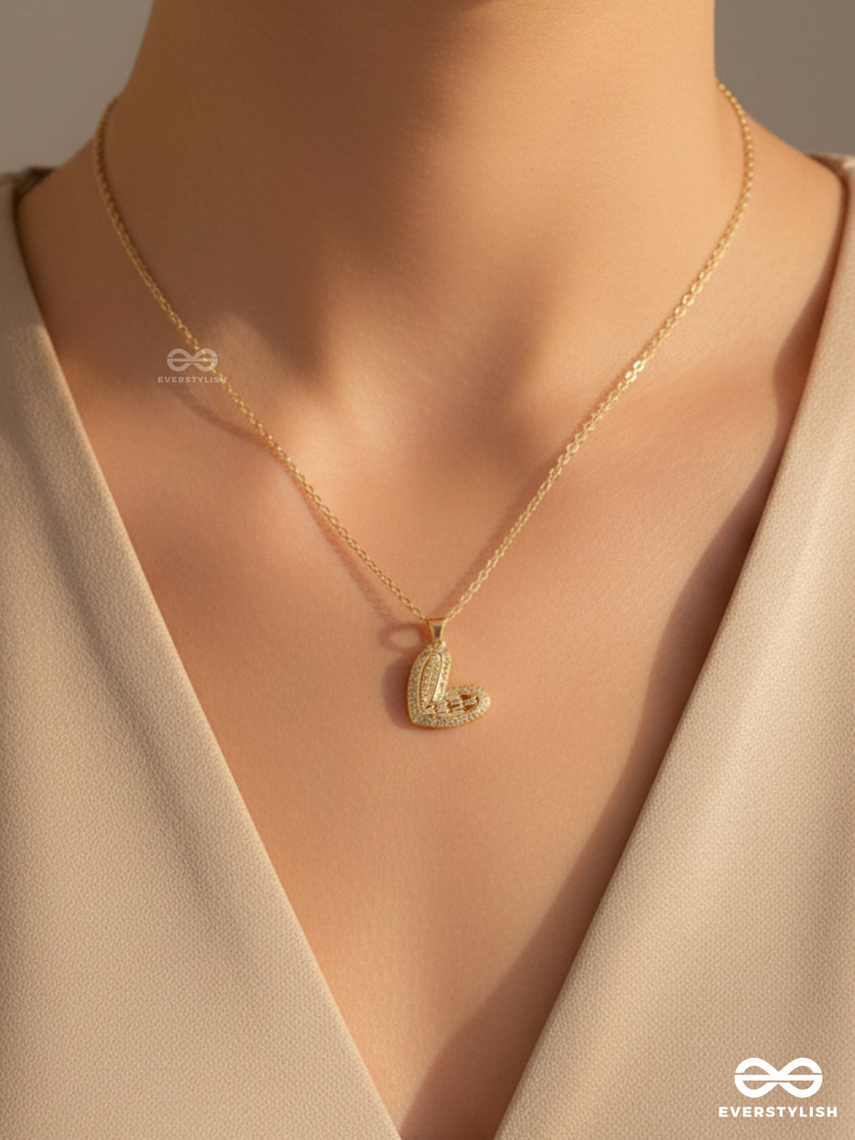 Deeply Infatuated - 18K Gold Plated Anti-Tarnish Heart-Shaped Pendant Necklace With Cubic Zirconia Stones