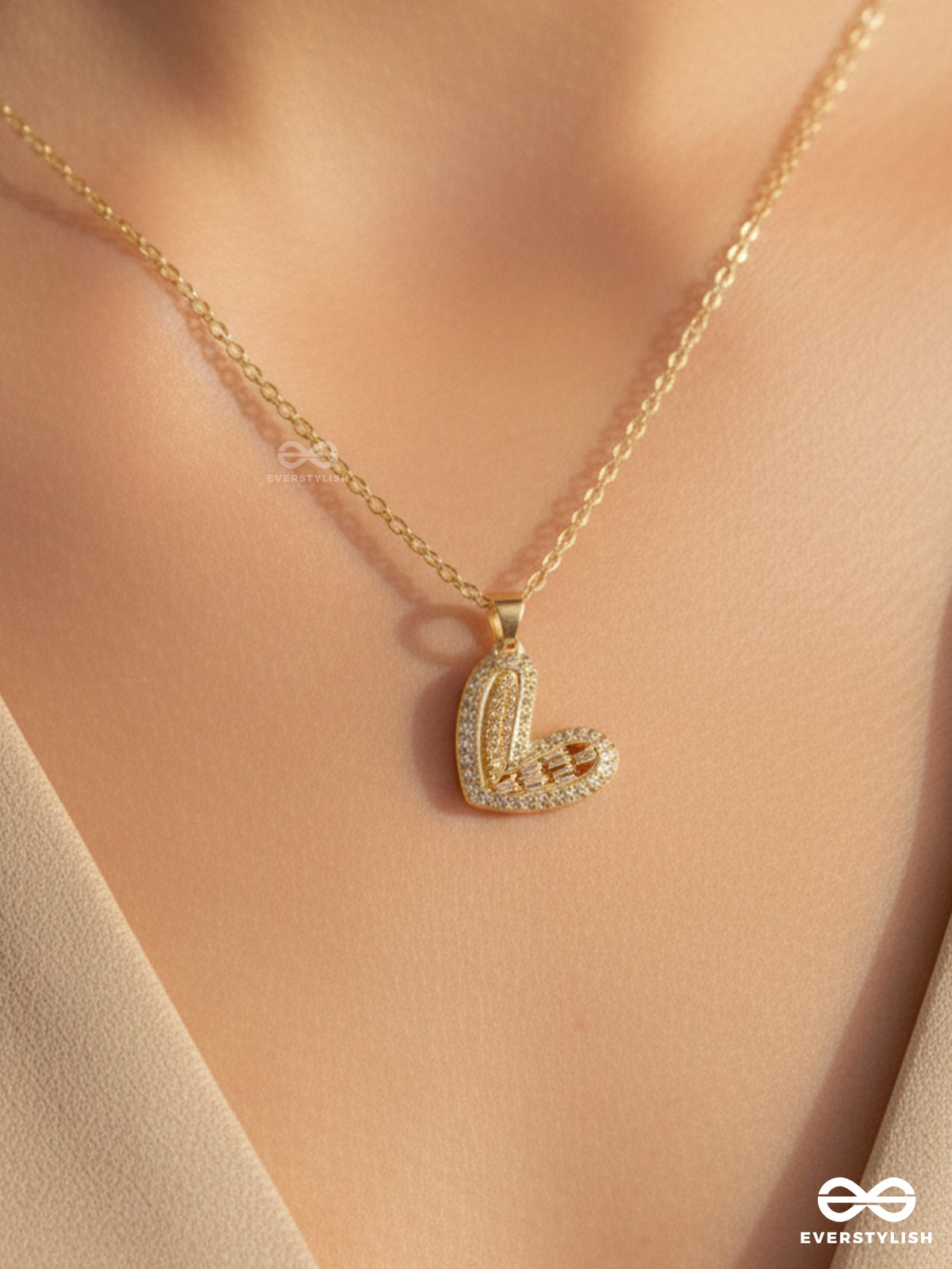 Deeply Infatuated - 18K Gold Plated Anti-Tarnish Heart-Shaped Pendant Necklace With Cubic Zirconia Stones