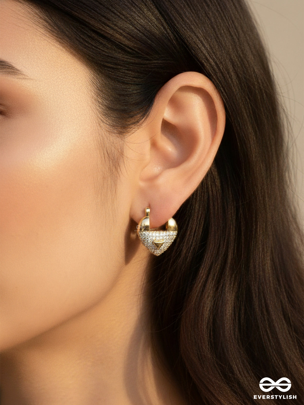 Eternally Locked Away - 18K Gold Plated Anti-Tarnish Statement Earrings With Cubic Zicronia Stones