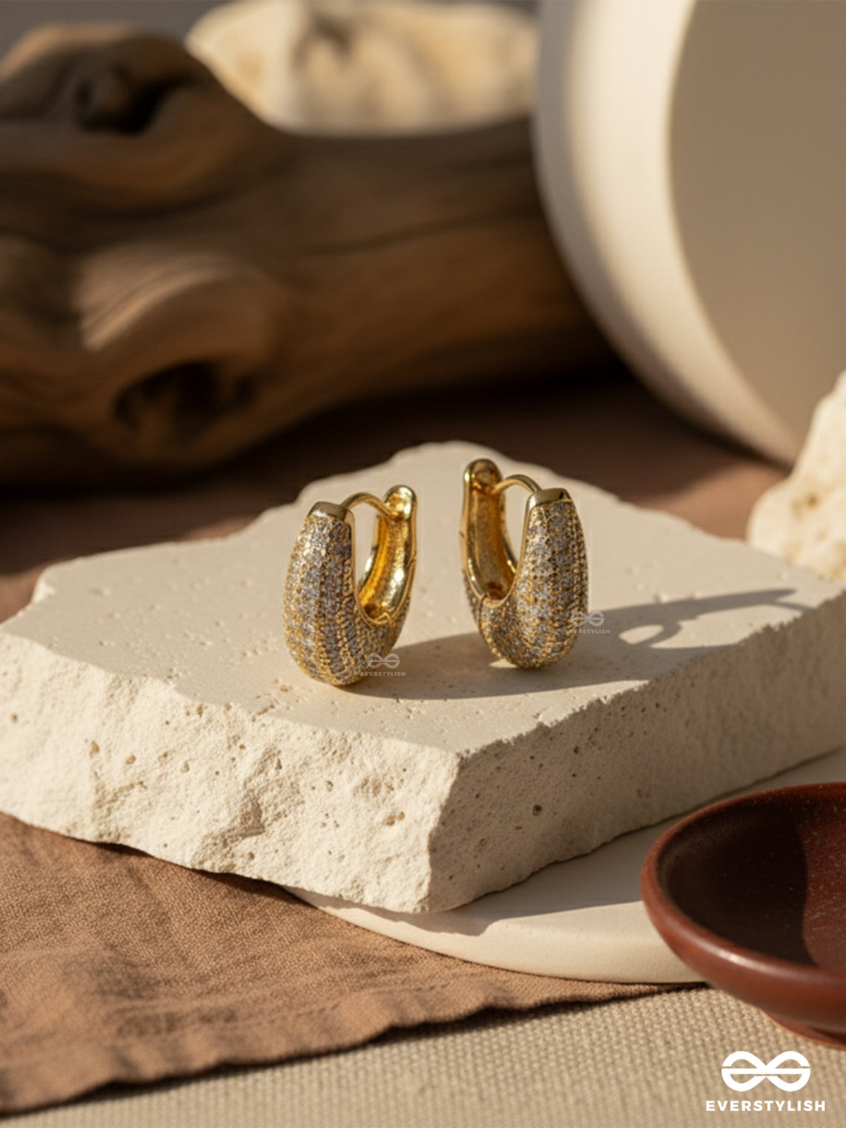 Shiny Splendour - 18K Gold Plated Anti-Tarnish Statement Stud Earrings Inlaid With Cubic Zicronia Stones