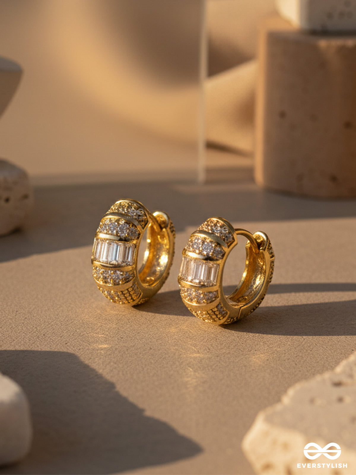 Gleaming Band - 18K Gold Plated Anti-Tarnish Classy Hoops Earrings Inlaid With Cubic Zicronia Stones