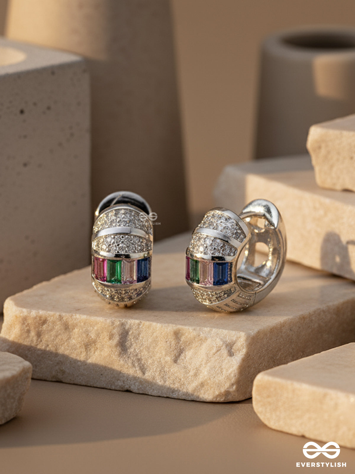 Gleaming Band - Silver Plated Anti-Tarnish Bold Hoops Earrings Inlaid With Cubic Zicronia Stones