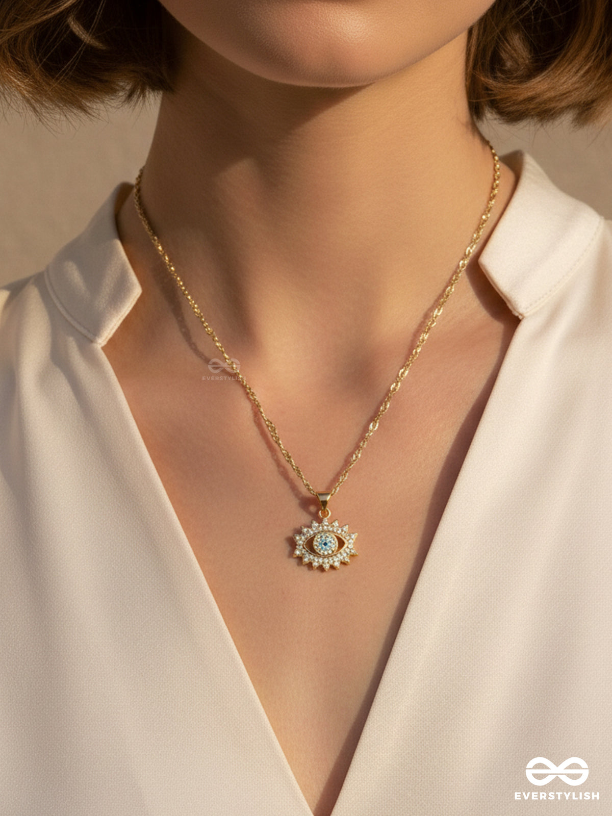 Vivid Allure - 18K Gold Plated Anti-Tarnish Evil Eye Necklace With Cubic Zicronia Stones