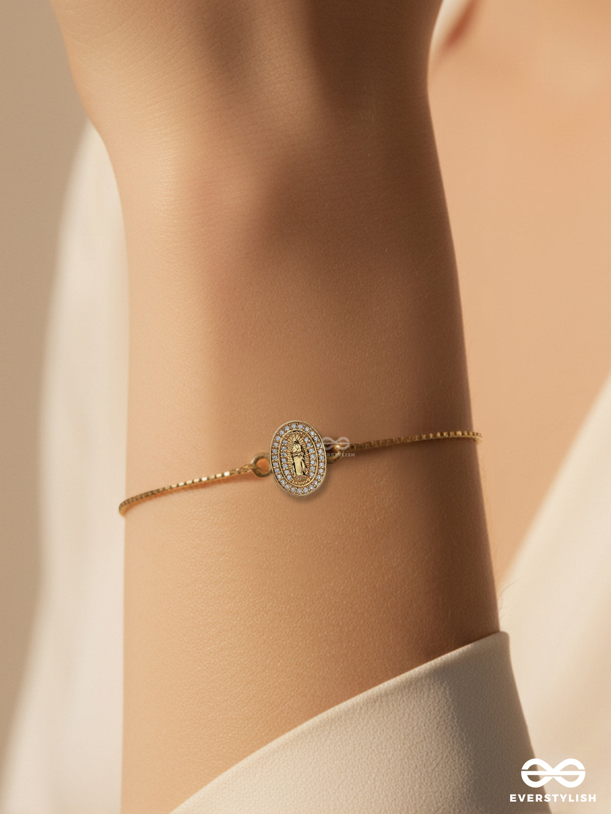 Holy Utopia - 18K Gold Plated Anti-Tarnish Bracelet With Cubic Zicronia Stones Engraved With Jesus Christ