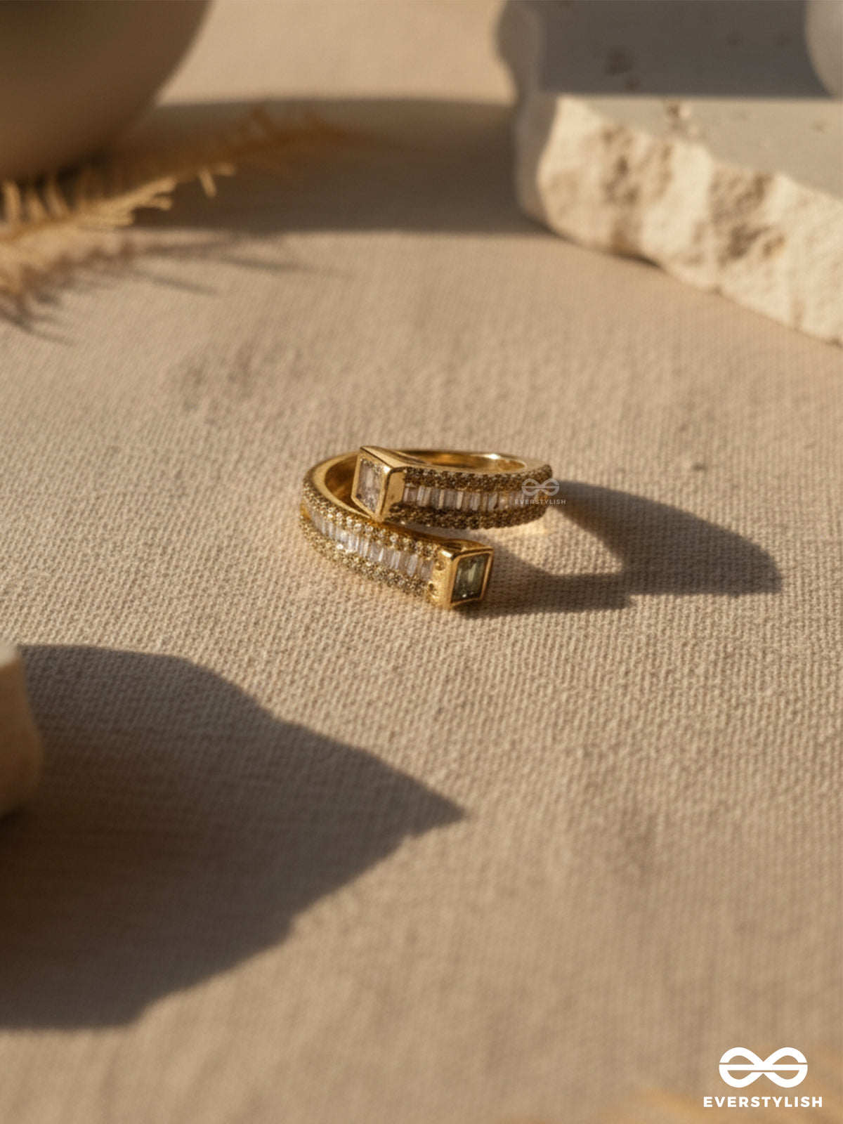 Prism Of Love - 18K Gold Plated Anti-Tarnish Golden Textured Ring With Cubic Zicronia Stones