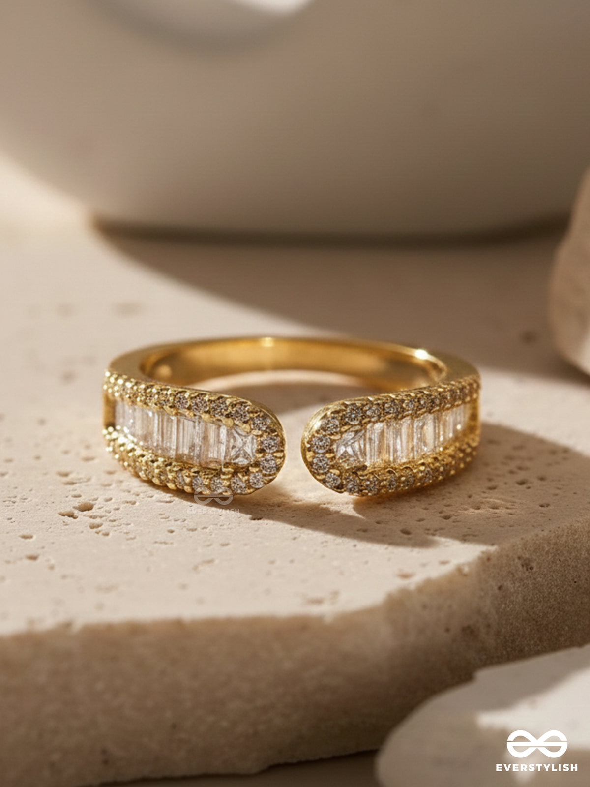 Crystal Twirl- 18K Gold Plated Anti-Tarnish Textured Ring With Cubic Zirconia Stones