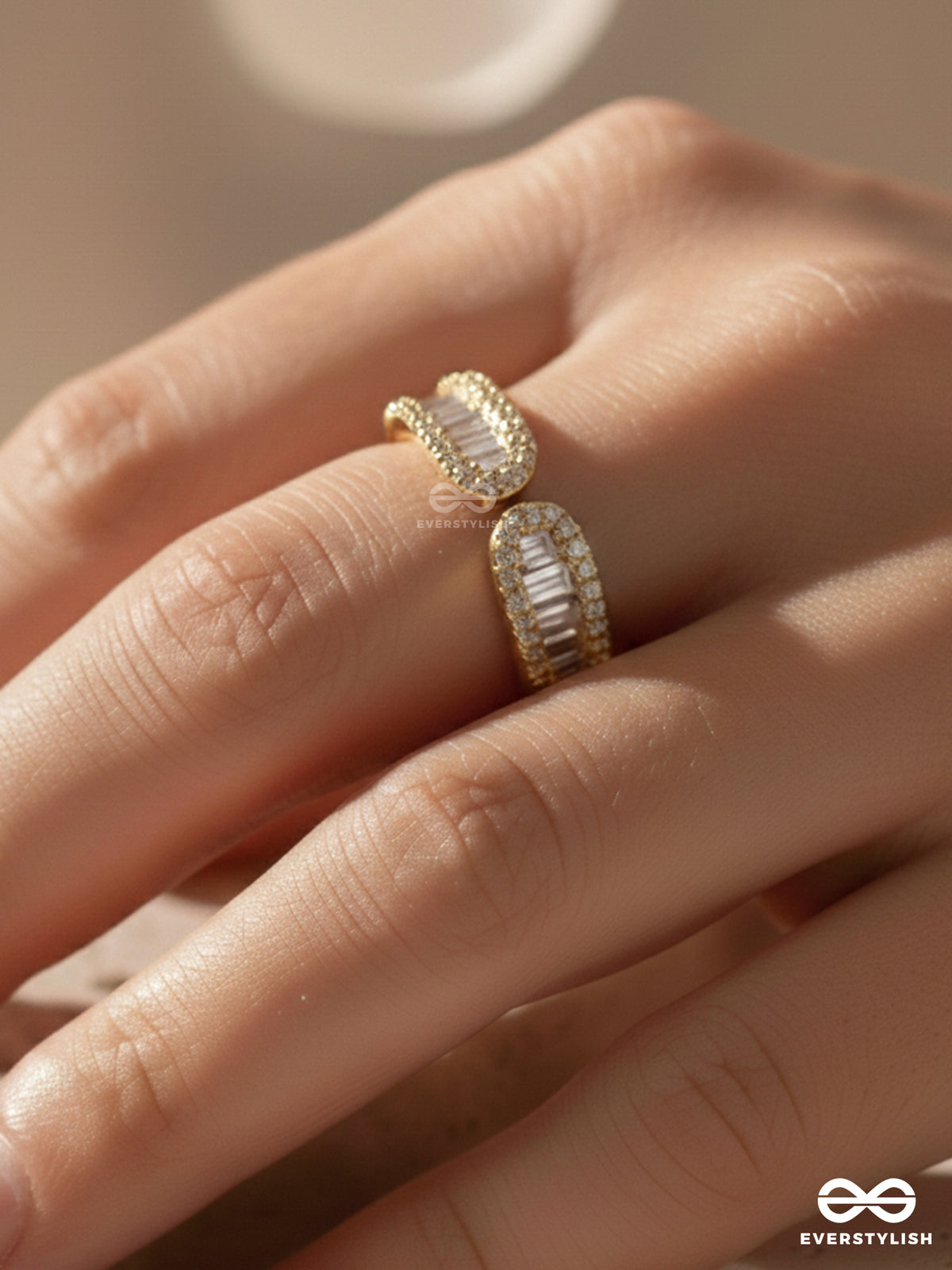Crystal Twirl- 18K Gold Plated Anti-Tarnish Textured Ring With Cubic Zirconia Stones