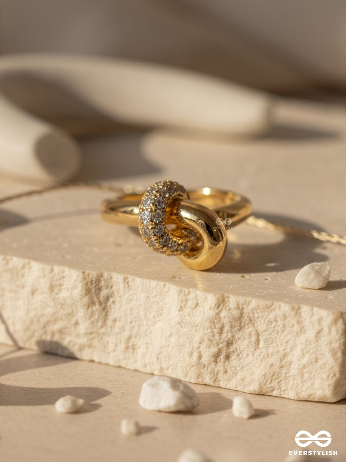 Twisted Dream - 18K Gold Plated Anti-Tarnish Intertwined Golden Luxury Ring Inlaid With Cubic Zicronia Stones