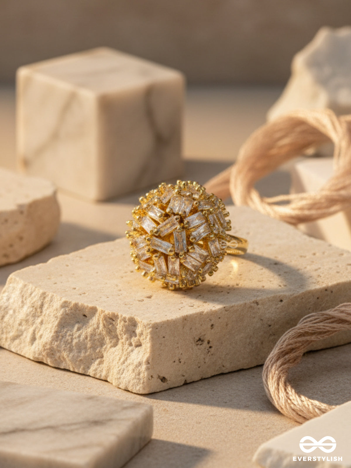 Royal Bloom- 18K Gold Plated Anti- Tarnish Ring With Statement Stone Cluster