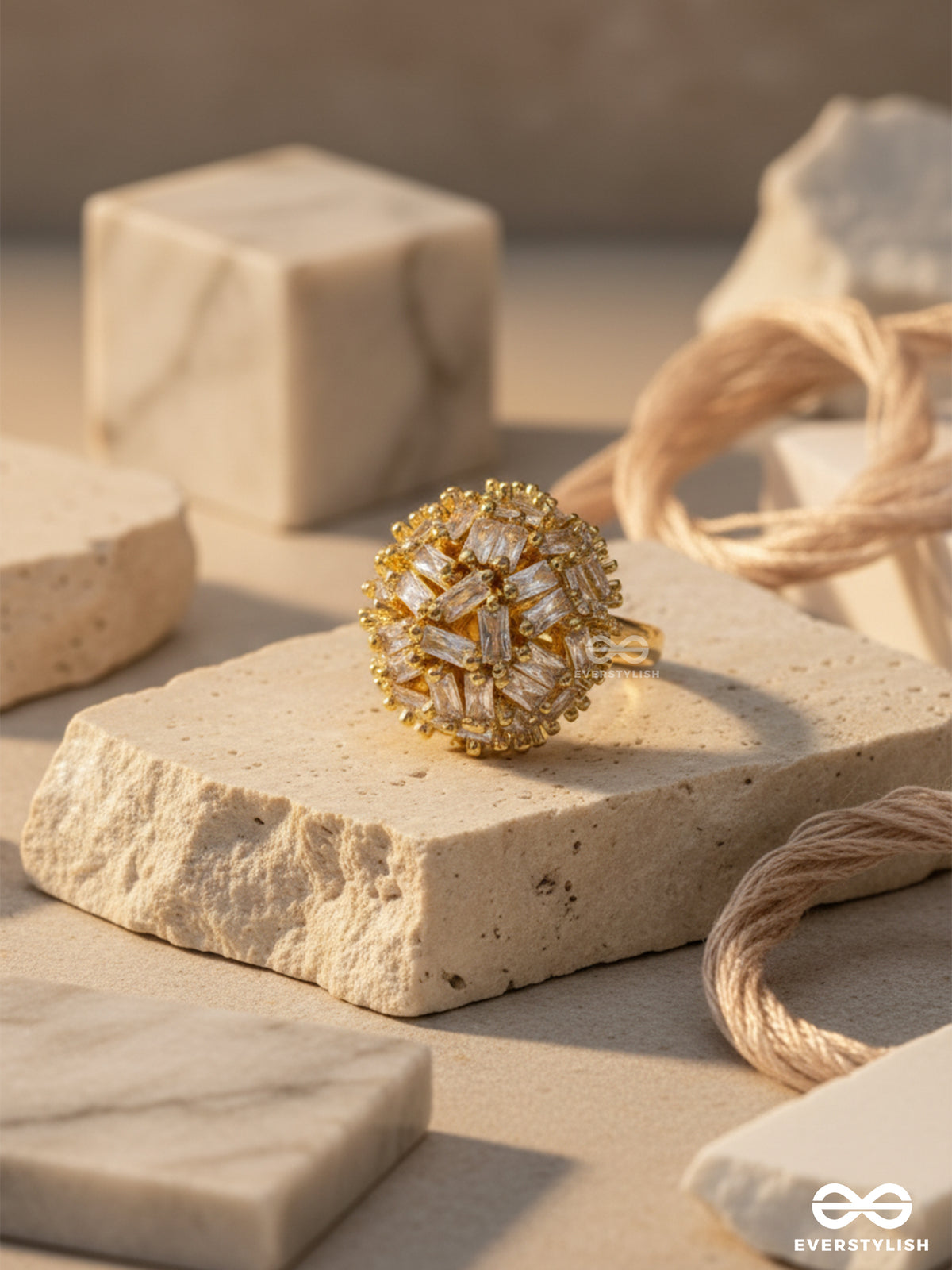 Royal Bloom- 18K Gold Plated Anti- Tarnish Ring With Statement Stone Cluster