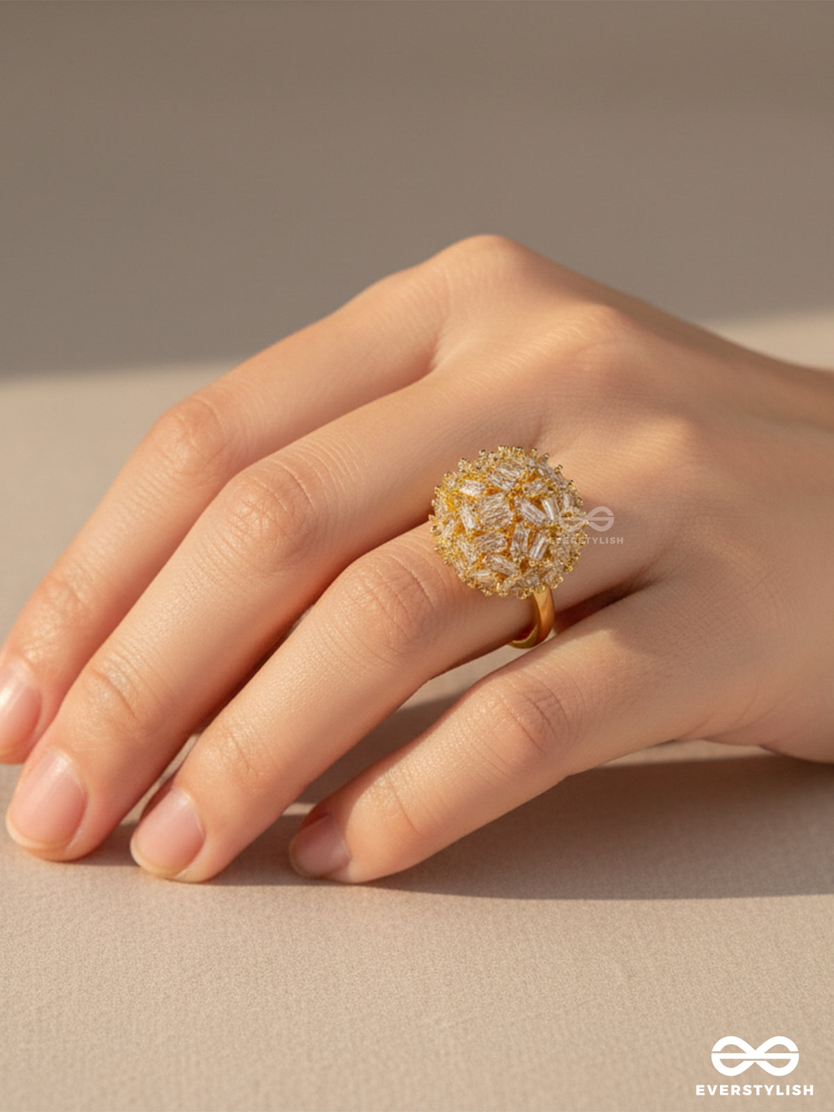 Royal Bloom- 18K Gold Plated Anti- Tarnish Ring With Statement Stone Cluster