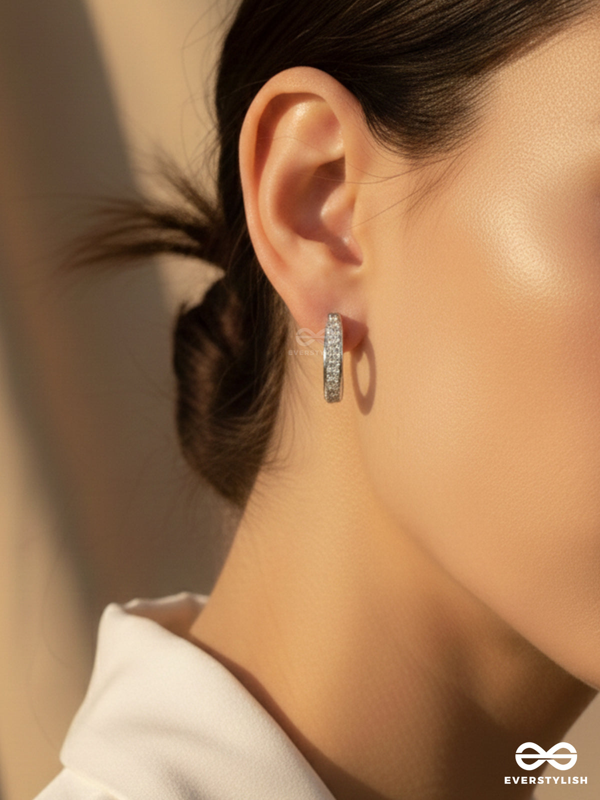 Silver Allure - Textured Silver Plated Anti-Tarnish Earrings Inlaid With Cubic Zicronia Stones
