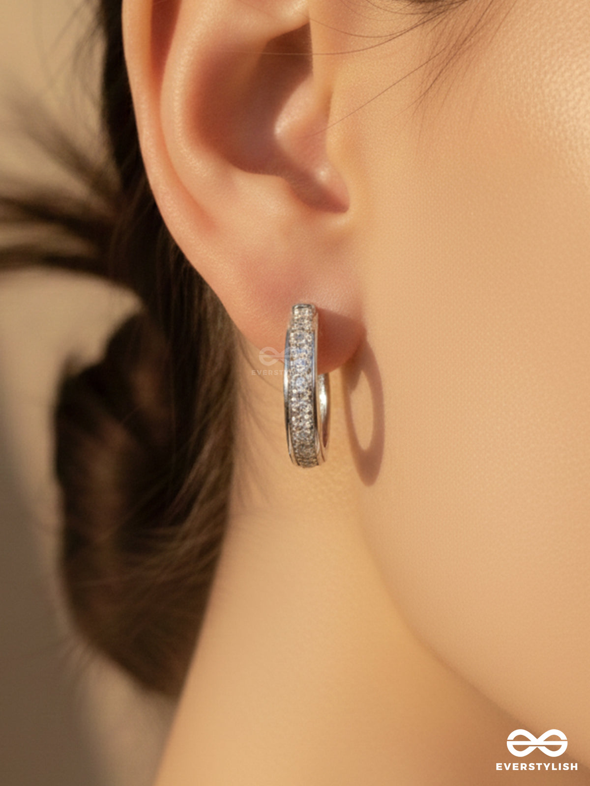 Silver Allure - Textured Silver Plated Anti-Tarnish Earrings Inlaid With Cubic Zicronia Stones