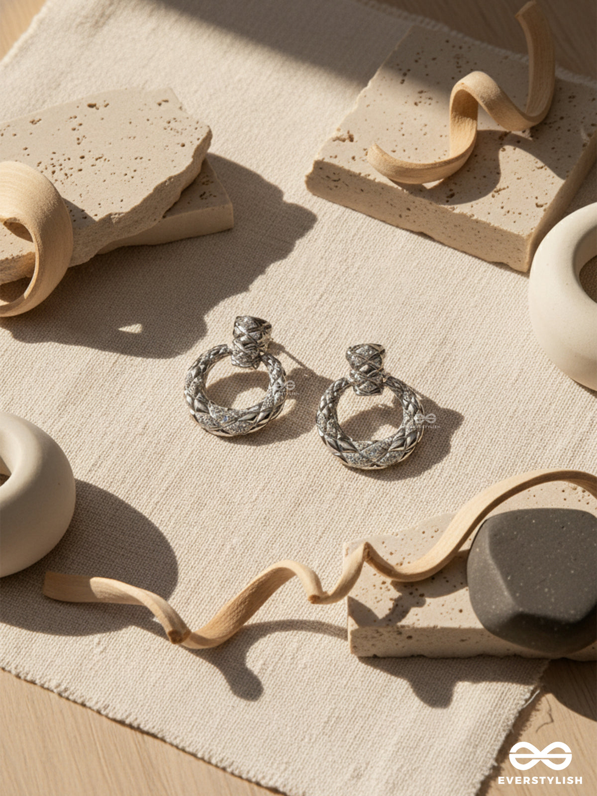 Twisted Glow- Silver-Plated Anti-Tarnish Embellished Round Earrings