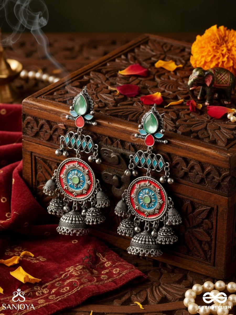 Adityaratna-Sun Gem- Radiant Earrings With Detailed Metalwork Set In Pastel Tone Featuring Stone And Jhumkas