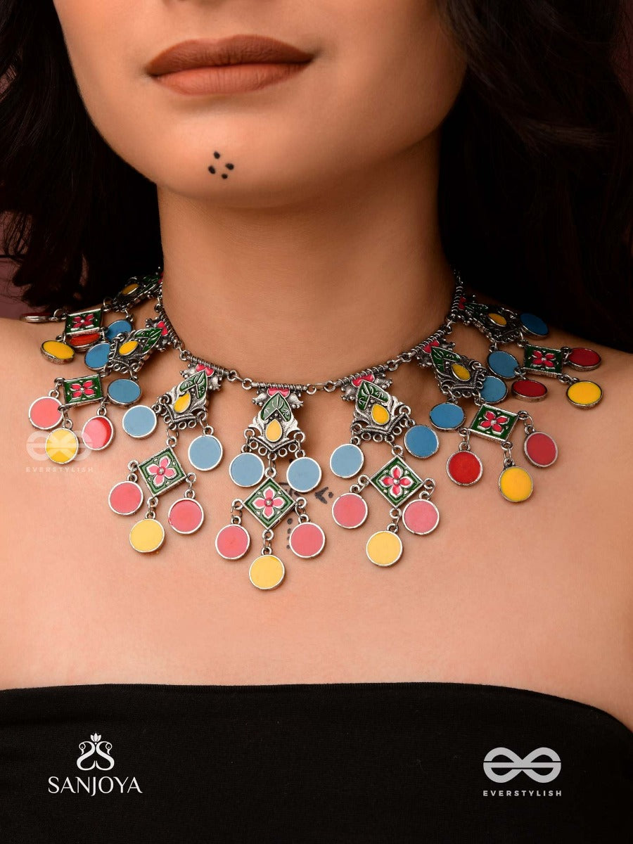 Manjari- Blossom Chain-Slender Metallic Chain With Cascade Of Enamel Designs.