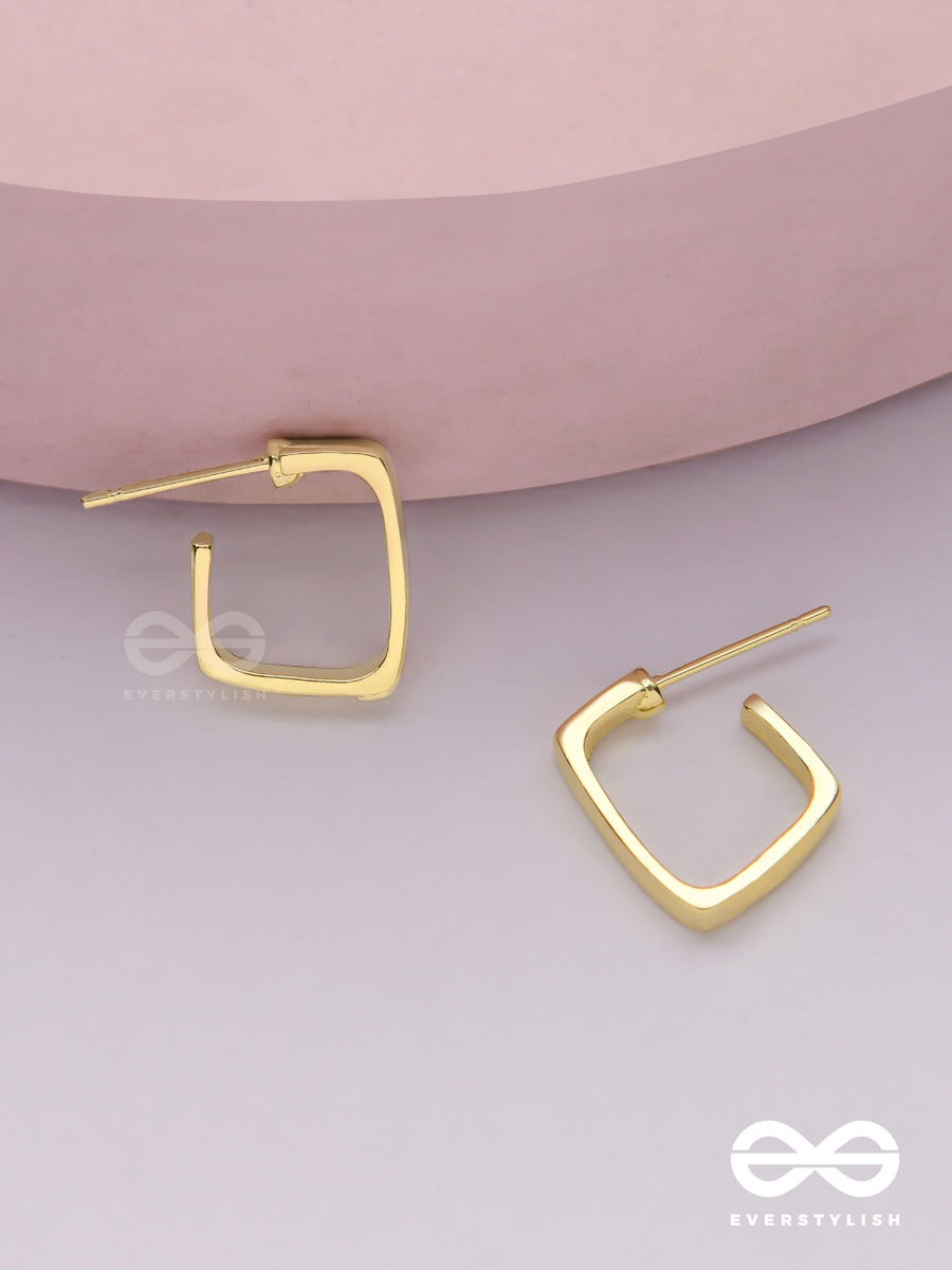 Golden Glimmer- Golden Colored Rectangular Hoop Earrings