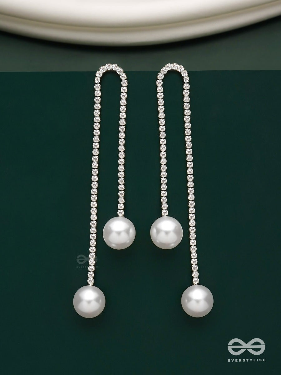 New Dawn - Dangling Crystal Earrings With White Pearl
