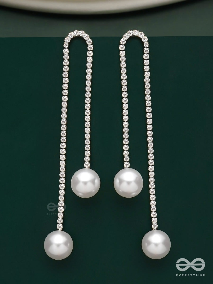 New Dawn - Dangling Crystal Earrings With White Pearl