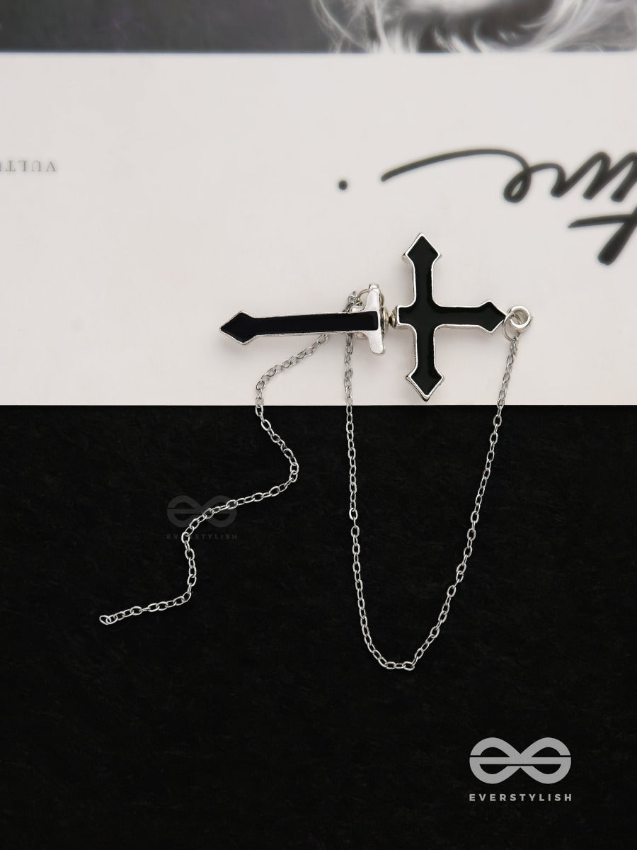 The Holy Spirit - Black Cross Sleek Earring (One Ear)