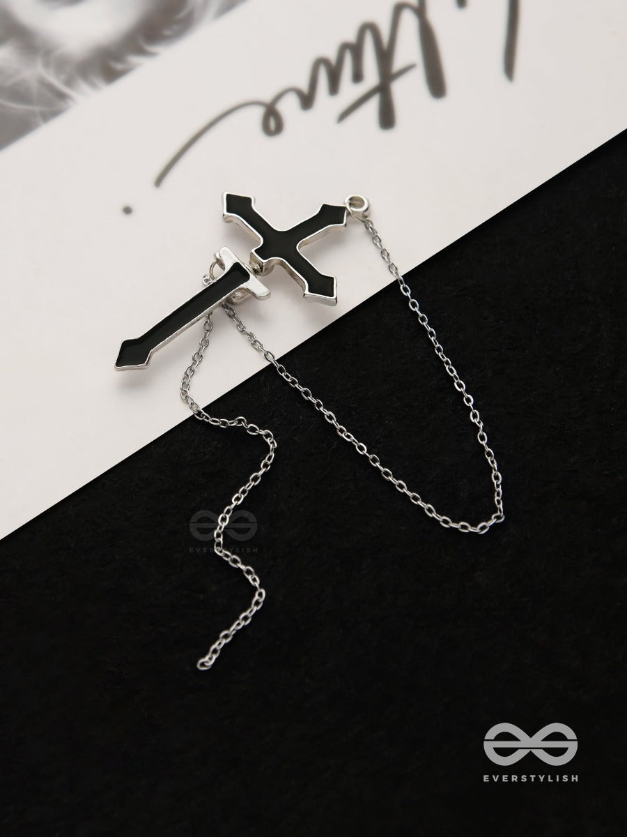 The Holy Spirit - Black Cross Sleek Earring (One Ear)