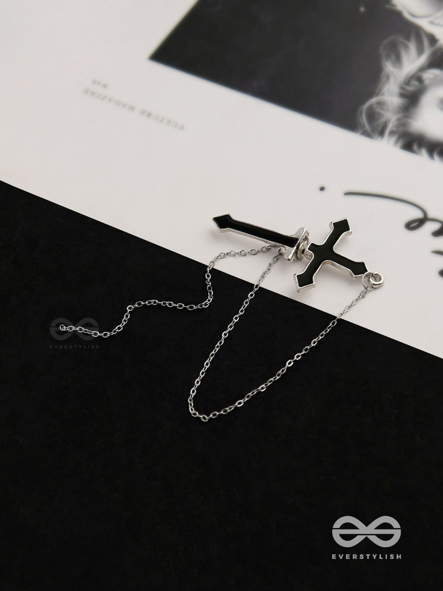 The Holy Spirit - Black Cross Sleek Earring (One Ear)