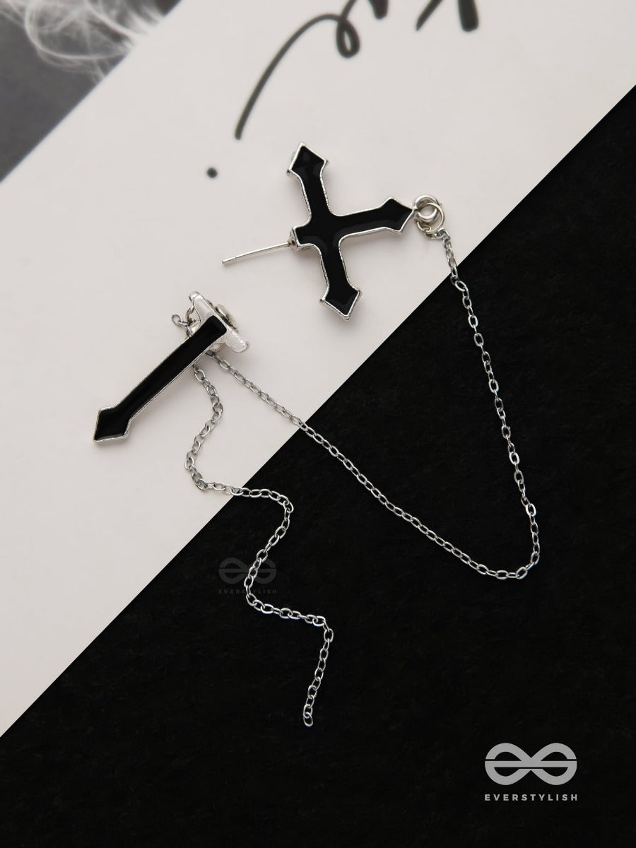 The Holy Spirit - Black Cross Sleek Earring (One Ear)