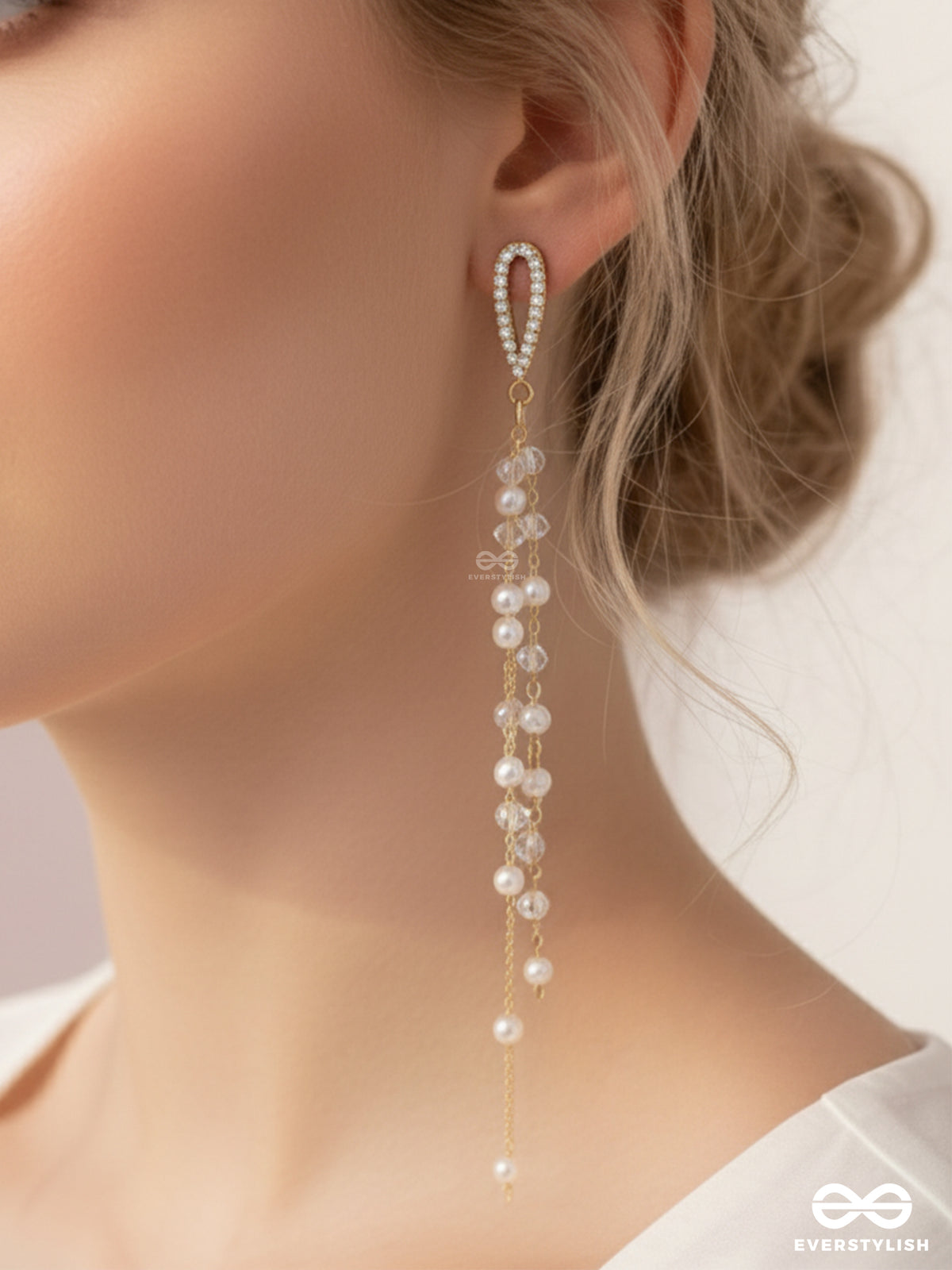 Glass Sprinklings - Dangling Golden Bead Earrings