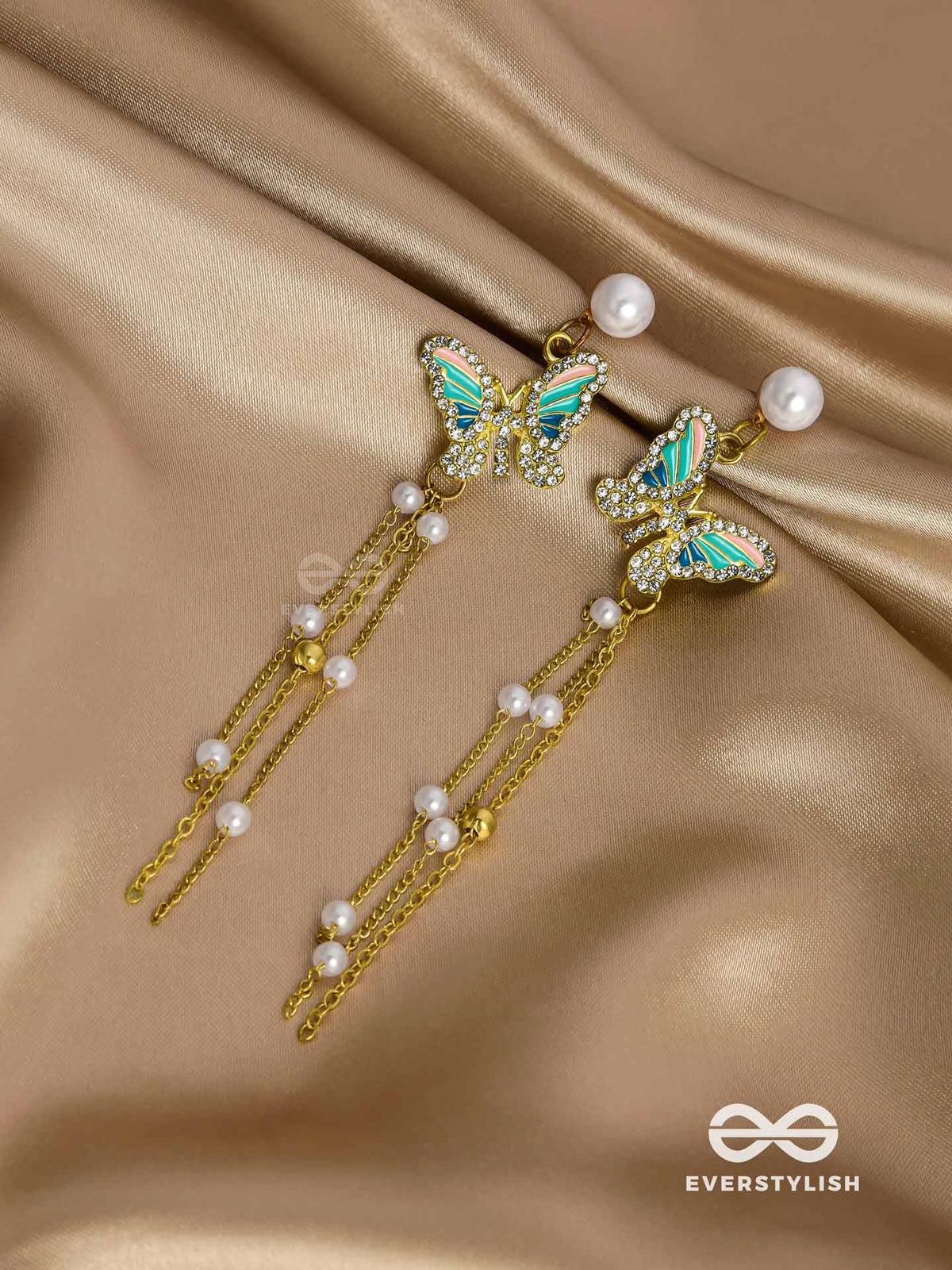 Serene Seabreeze - Dangling Butterfly Aqua Earrings