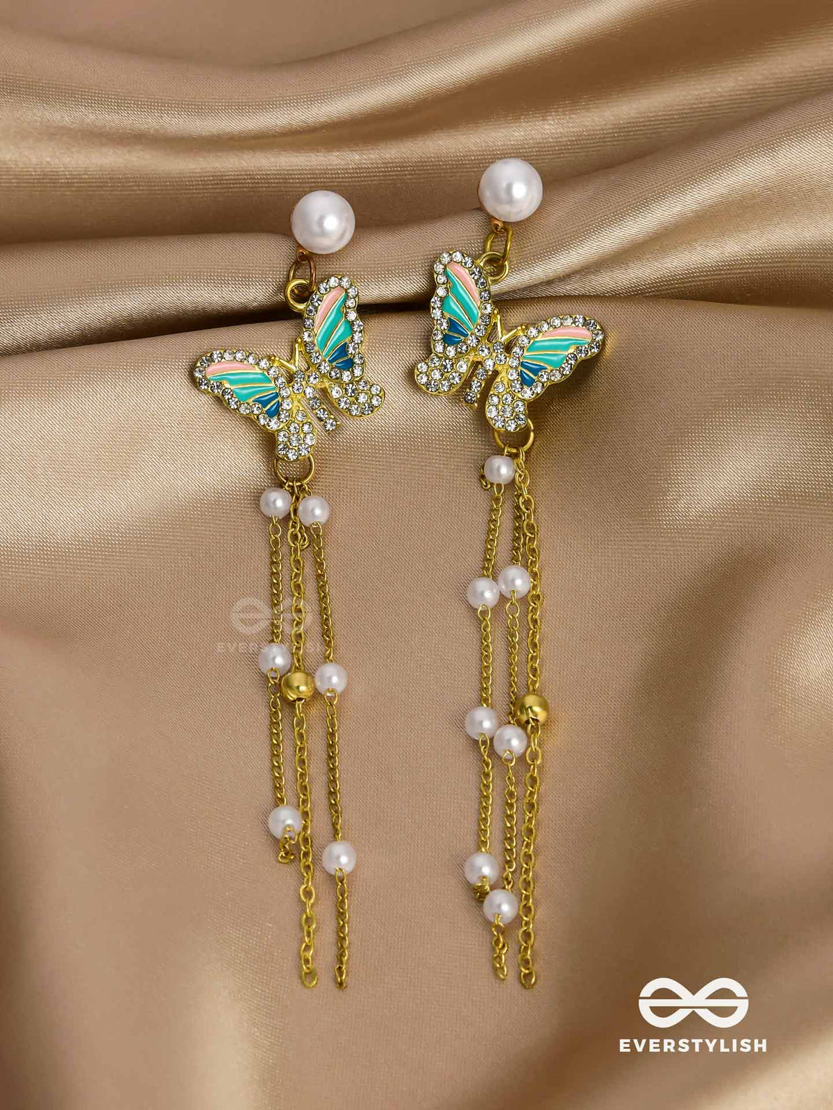 Serene Seabreeze - Dangling Butterfly Aqua Earrings