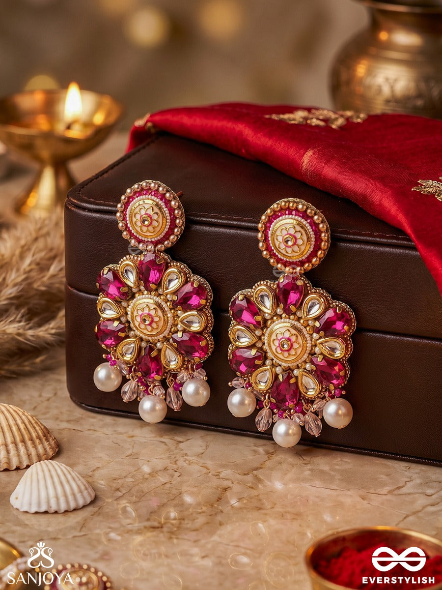 Manimandari - Jewelled Form - Ornate Earrings With Gemmed Design And Dangling Accents