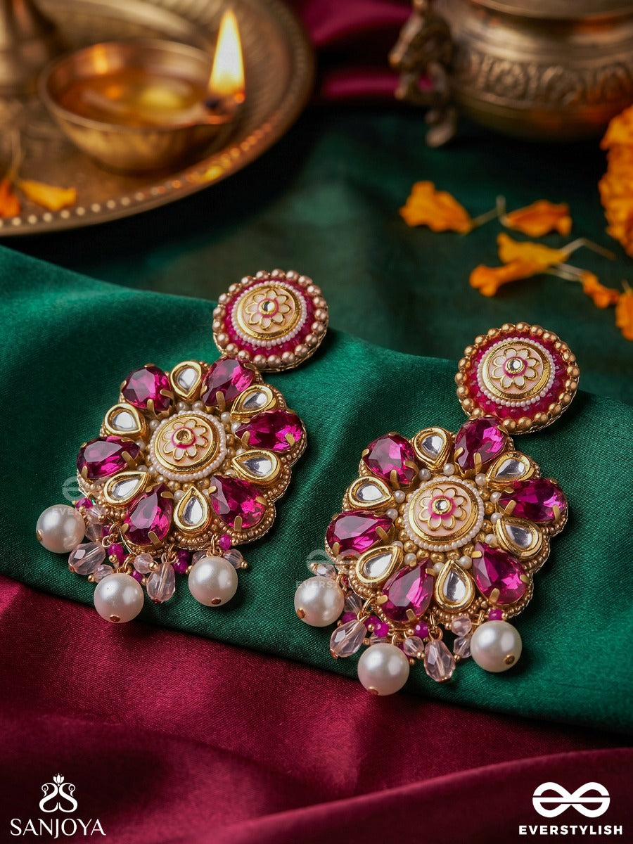 Manimandari - Jewelled Form - Ornate Earrings With Gemmed Design And Dangling Accents
