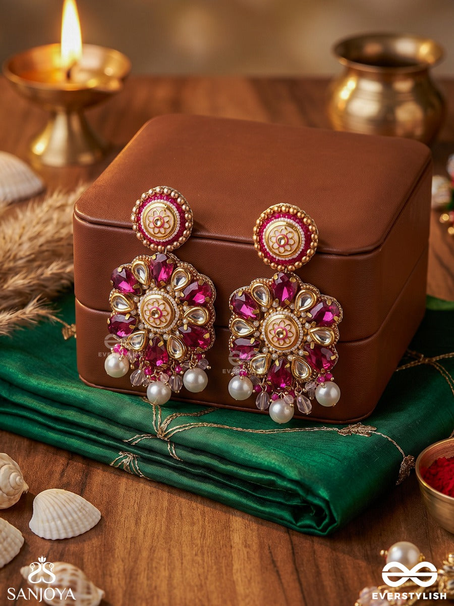 Manimandari - Jewelled Form - Ornate Earrings With Gemmed Design And Dangling Accents