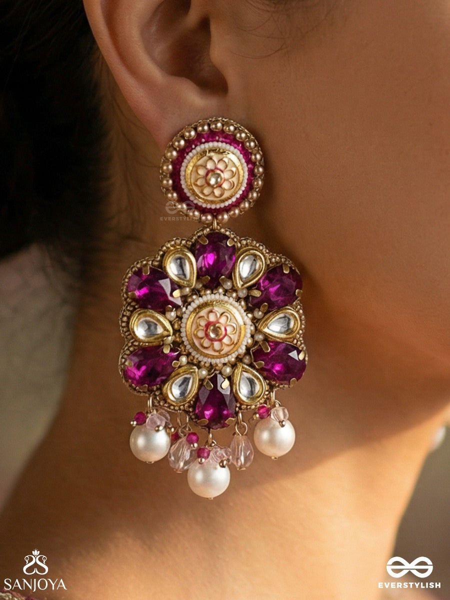 Manimandari - Jewelled Form - Ornate Earrings With Gemmed Design And Dangling Accents