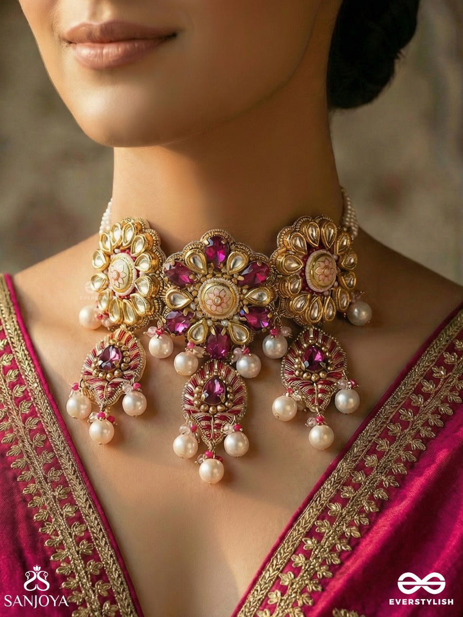 Manimandari - Jewelled Form - Elegant Necklace With Ornamental Panels And Multi-Drop Fringe