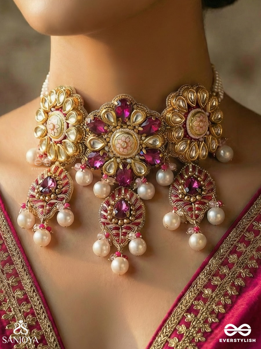 Manimandari - Jewelled Form - Elegant Necklace With Ornamental Panels And Multi-Drop Fringe